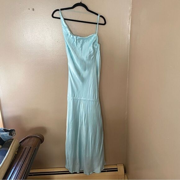 Bardot Astrid Midi Slip Dress in Mint blue satin Revolve New L - Picture 5 of 12